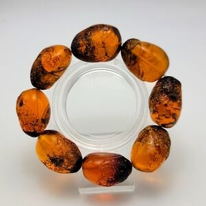 23x30mm Huge Natural Elements Amber Clear Beaded Stretch Bracelet Resin